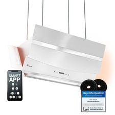 Cappa aspirante, Cappa Isolotto Inclinata 90cm acciaio inossidabile vetro bianco