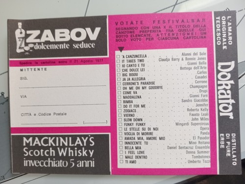 Festivalbar 1977 cartolina - festivalbar,