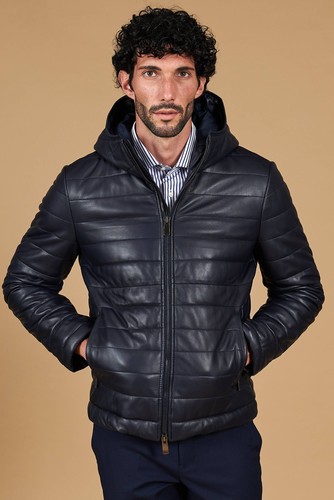 Piumino vera pelle blu uomo - piumino,