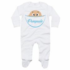 Tutina neonato personalizzata con nome bimbo che esce dalla tasca