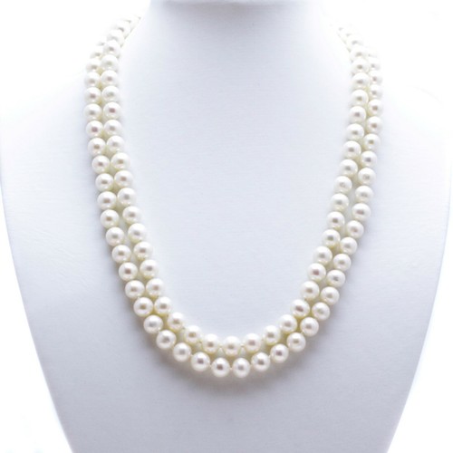 Long pearl necklace - necklace, white