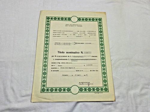 Certificato azionario broggi - certificato,