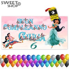 Striscione COMPLEANNO BANNER PERSONALIZZATO JASMINE FESTA NOME ED ETA'ALADIN