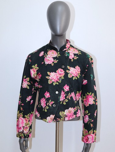 Giacca denim nero floreale