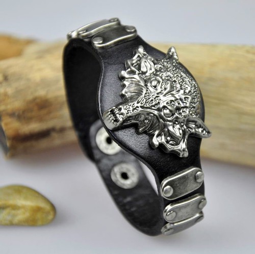 Braccialetto vera pelle con - pelle,