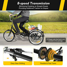 Triciclo 20 Pollici per Adulti 3 Ruote Bicicletta 8 Velocità con Cestino della Spesa Triciclo