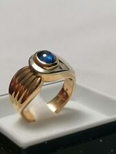 Anello Vintage A fascia in Oro Giallo e Oro Bianco 18 Kt con Zaffiro Cabochon