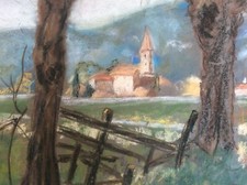 "Paesaggio" disegno a gessetti anni '60-70