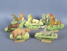 Animali in cartone figurine con base legno per esposizione da collezione vintage