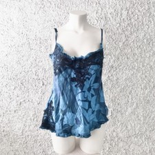 TOY G TOP CANOTTA CANOTTIERA SETA PIZZO BLU PETROLIO NERO TAGLIA 44 ZARA INTIMIS