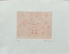 Giuliano Tomaino acquaforte "Cimbello" rosso 48x38 firmata numerata 30 esemplari