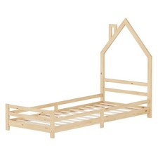 Letto casetta bambini per cameretta 90x200 cm in legno naturale con rete a doghe