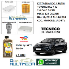TAGLIANDO 4 FILTRI OLIO TOTAL 5W30 TOYOTA RAV 4 IV 2.0 D4-D DIESEL 91KW 124 CV