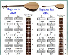 BAGLAMA SAZ CHORD CHARTS - 4 ACCORDATURE - AGD, GDA, F#DA & FDA - 24 ACCORDI