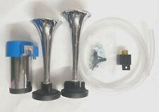 TROMBE CLACSON MARCO ACCIAIO CROMO CL2 12V AUTO D'EPOCA MADE IN ITALY UNIVERSALE