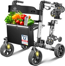 Leggero Deambulatore Pieghevole Girello Ultraleggero Con 4 Ruote Premium in Allu