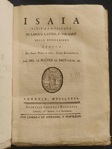 Isaia maitre sacy 1776 - le,