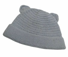 Cappello per bimbo 0/3 mesi in lana uncinetto circonfernza 38 cm azzurro F45