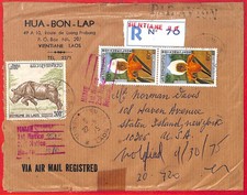 aa6247 - LAOS - Storia Postale - COPERTINA REGISTRATA USA 1975 Orchidee Rinoceronti