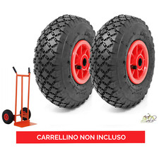 2 RUOTE PNEUMATICHE COMPLETE 3.00-4 RICAMBIO SET CARRELLO COPERTONE CARRELLINO