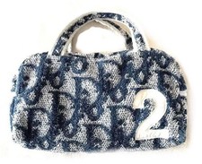 Christian Dior Trotter Pile Mini Boston borsa a mano blu L 25 cm vintage...