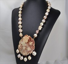 COLLANA  ORO 18kt  CAMMEO CORNEOLA 100  PERLE BAROCCHE  -OGLN 050 -