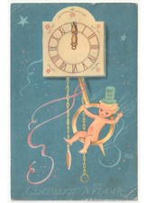 capodanno orologio pendolo folletto cartolina Buon Anno Glaedeligt Nytaar