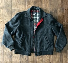 Giacca vintage Woolrich uomo L grigio lana bomber full zip colletto foderato flanella