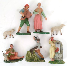 Lotto 7 statuine pecore Epoca Presepe Presepio Pasta di Gesso Vintage-74R