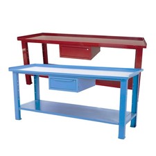 Banco da lavoro SOGI 2 metri con piano in acciaio + 1 cassetto - blu/rosso