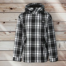FRED PERRY Giacca Parka Impermeabile Twill Check J1545 102 £200 Taglia Large