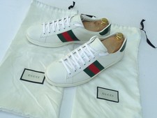 SCARPE DA GINNASTICA UOMO GUCCI ACE PELLE BIANCA CROC WEB UK 8,5 EU 42,5 US 9,5