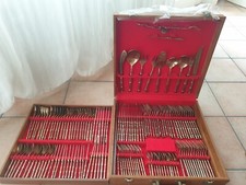 Servizio di posate vintage ottone dorato manico disegno  "bambù" con valigetta i