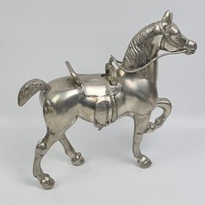 SCULTURA STATUA CAVALLO A GALOPPO in Metallo Argentato VINTAGE Soprammobile '900