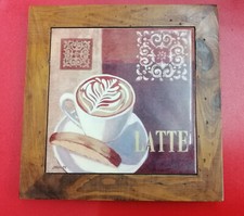 SOTTOPENTOLA CERAMICA DECORATA O QUADRO CON CORNICE LEGNO TEMA CAFFETTERIA 20