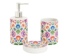 Set 3 Accessori Bagno FOLK: Dispenser Sapone + Porta Sapone + Porta Spazzolini