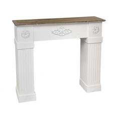 CORNICE PER CAMINETTO 110X23X H95 CM IN COLORE BIANCO CON TOP LEGNO NATURALE