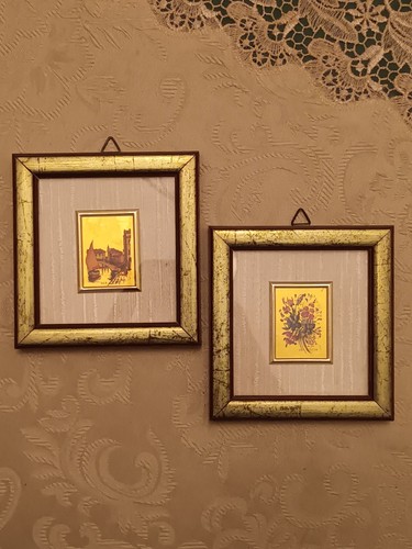 Coppia quadretti foglia - foglia, oro