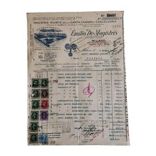 1945 Emilio De Magistris Industri Riunite Carta Canapa Milano Fattura C02476