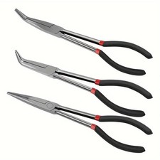 KIT 3 PINZE LUNGHE 280 mm  BECCHI FINI DRITTI E CURVI 45° e 90° ACCIAIO FORGIATO