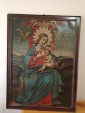 Antica Oleografia Inizi 900 Con Cornice Coeva L'incoronazione Della Madonna