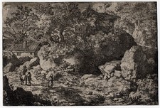 Stampa antica maestro-Paesaggio con borghi costruiti su rocce-Everdingen-ca. 1650
