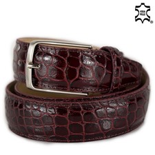 Cintura bordeaux uomo stampa cocco coccodrillo cinta in vera pelle rosso scuro