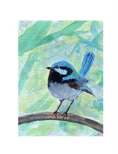 Aceo kenna blue fairy - fairy, wren