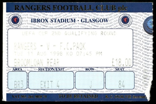 Biglietto 1998 rangers - 1998, fc