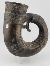 Antica fiaschetta in polvere forma rotonda rara da collezione ottomana islamica araba. Senza coperchio