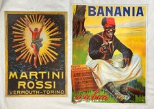 2 Cartelli In Metallo Vintage Retro Martini e Banania