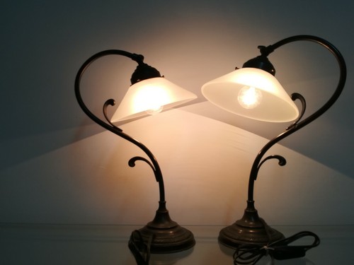 Coppia lampade vetro ottone - vetro, e