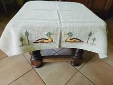 Vintage Tovaglia Cotone Ricamata A Mano Punto Croce Germano Reale Anatra  84x84 