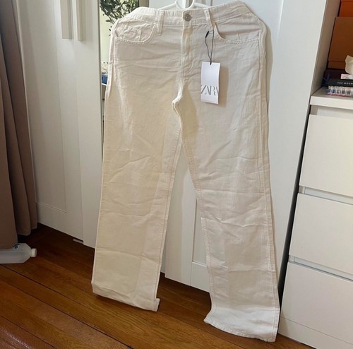 Pantalone zara panna lino vita - lino,